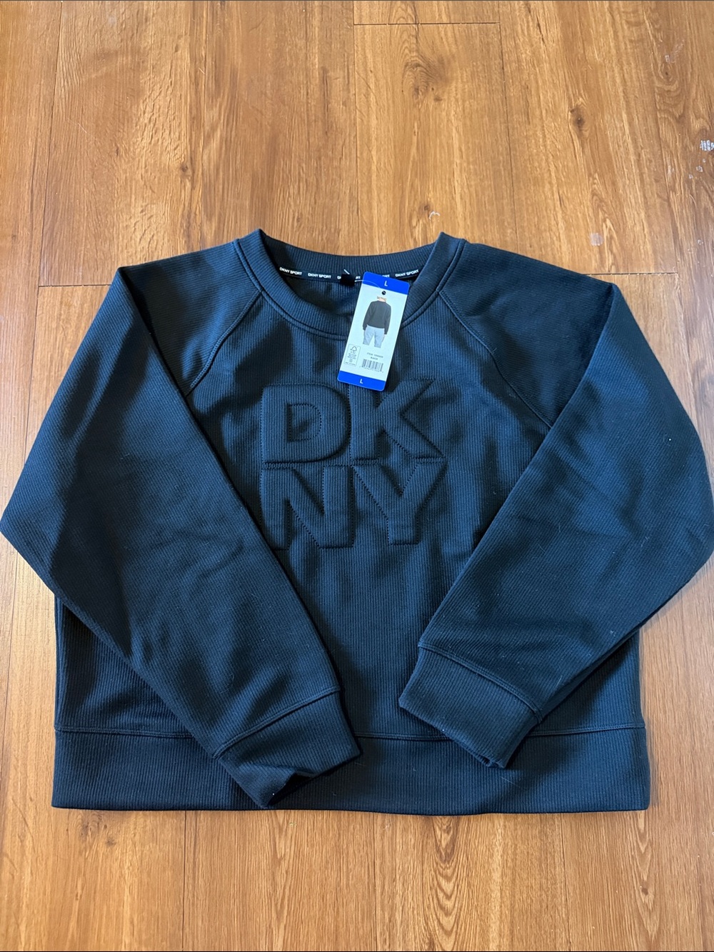DKNY Women’s Black Embossed Logo Crewneck Sweatshirt